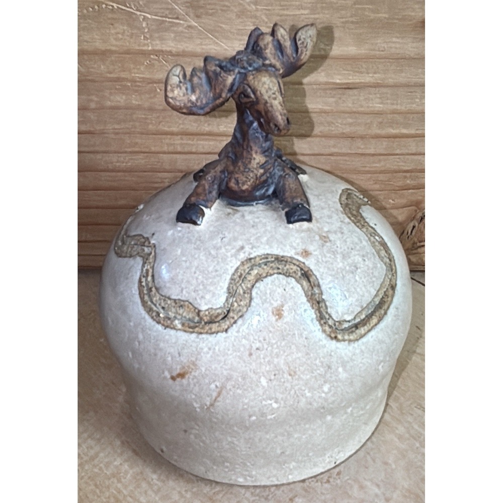 Vintage Handmade Stoneware Pottery Jar W/ Horse On Lid Purple Inside